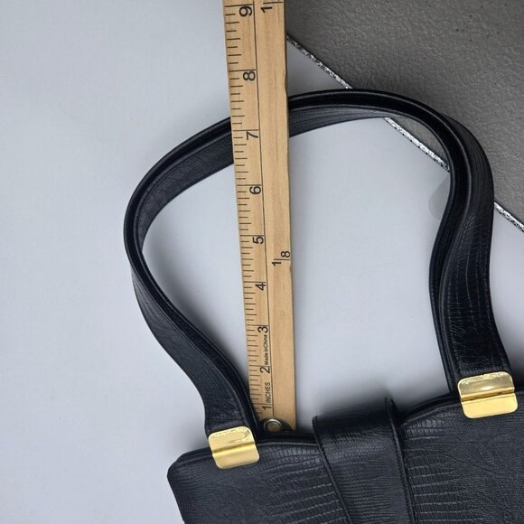 Vintage Black Faux Croc Embossed Shoulder Bag Lady Like Old Money - Picture 6 of 12